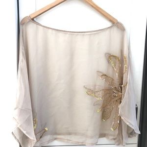 Zara Sheer Blouse with Flower Embellishment